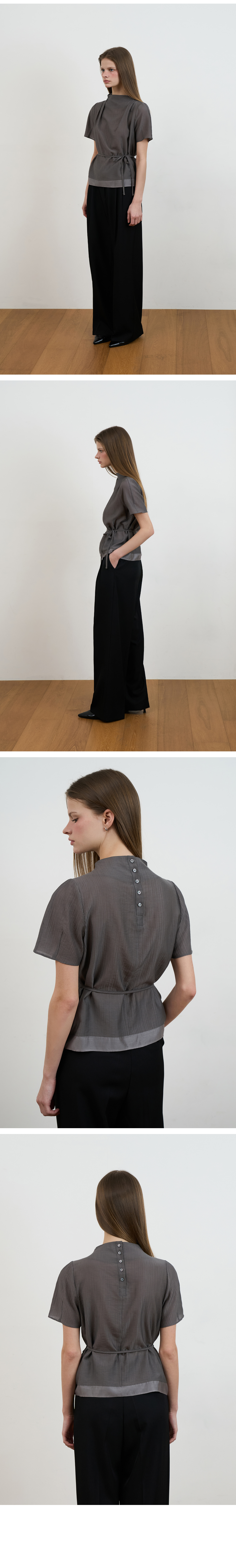 德赫维 Drape Strap Blouse [Charcoal]