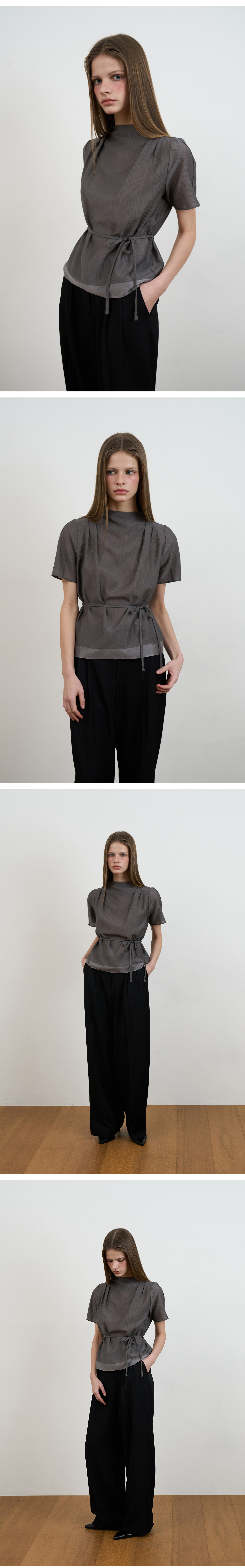 德赫维 Drape Strap Blouse [Charcoal]